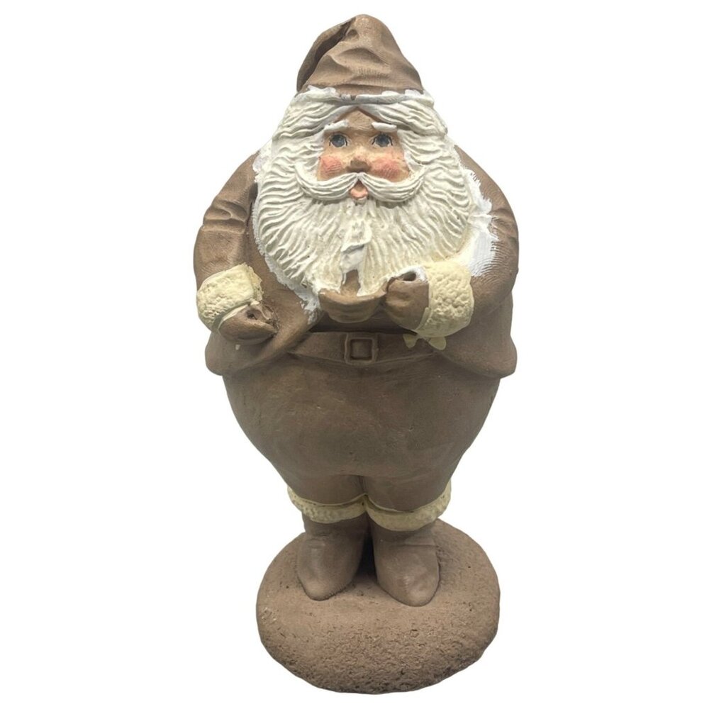 Christmas Santa figurine hand painted signed brown round hat standing 6" READ